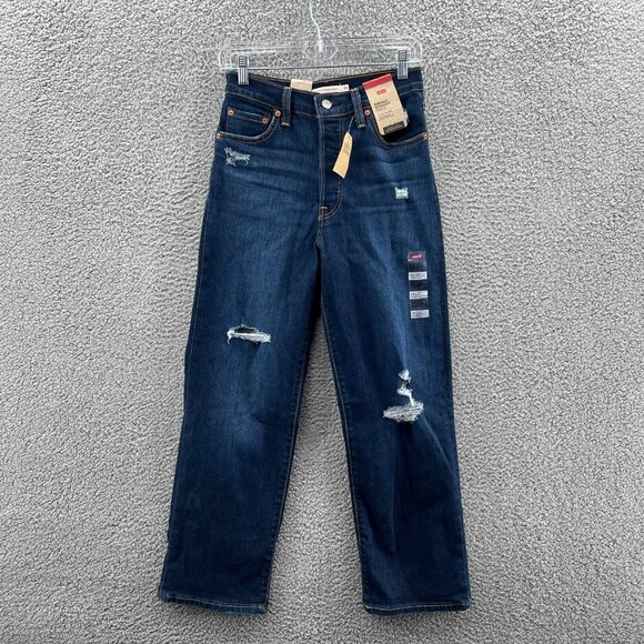 Levi's Denim - Levis Rib Cage Straight Ankle Jeans Womens 26 X 27 Button Fly Distressed Denim